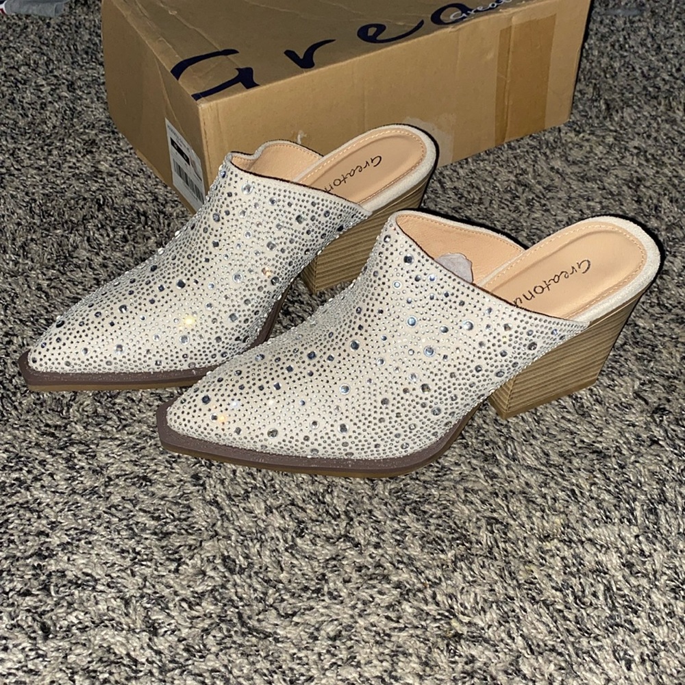 Pointed Toe Chunky Stacked Heel Mules Backless Western Boots | 9